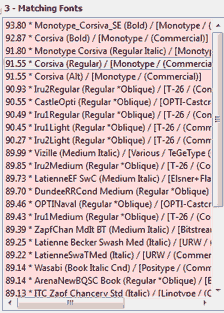 Matching Font List
